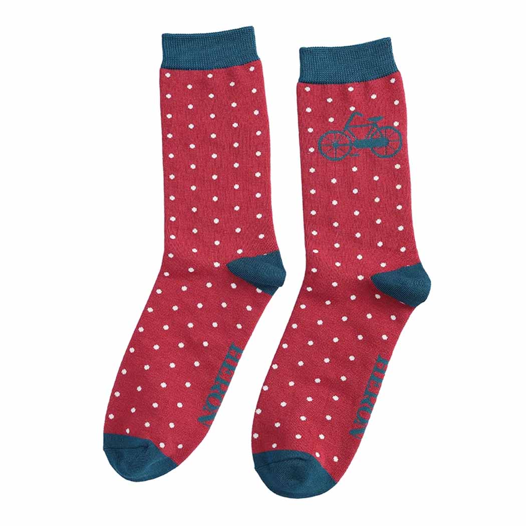 Mr Heron Bike & Spots Socks Deep Red