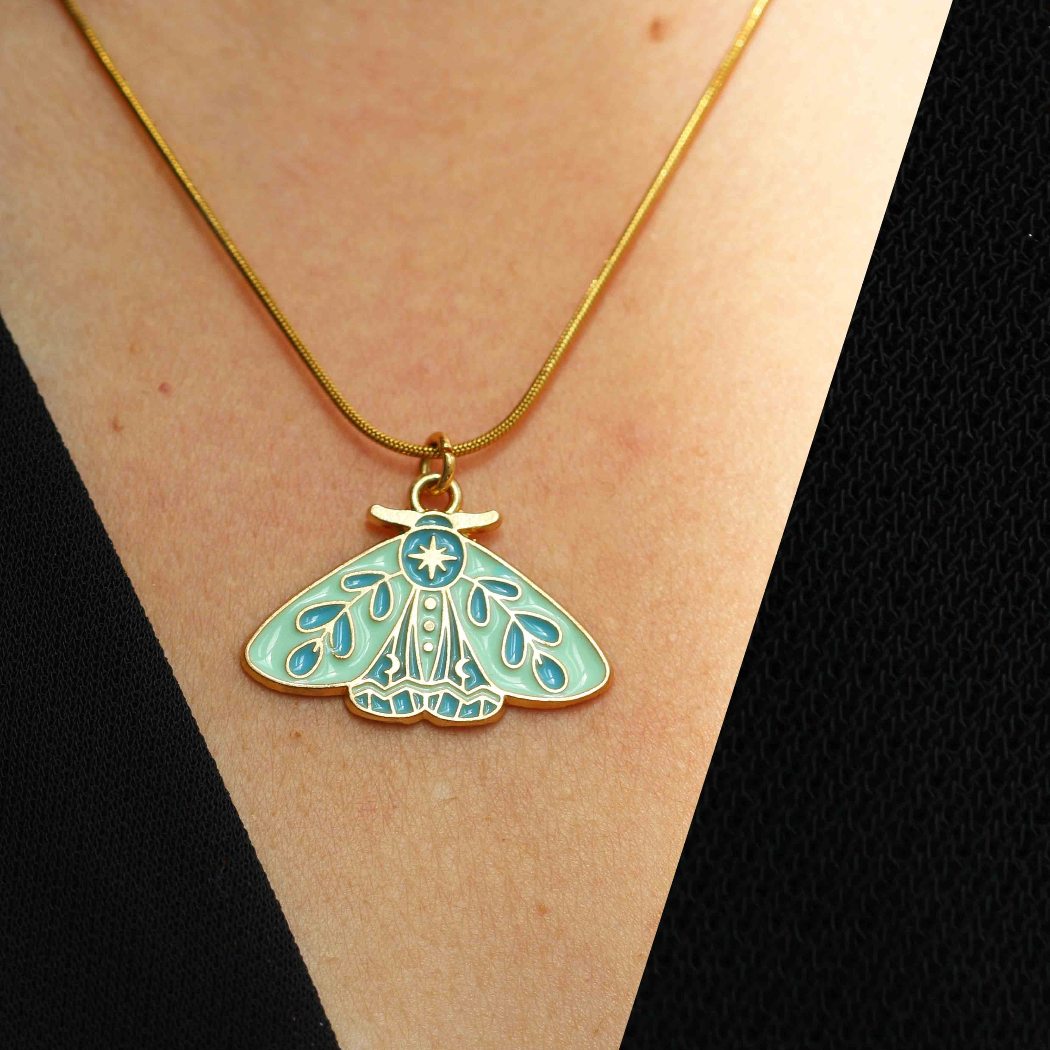Moth Necklace – Gold Enamel Celestial Pendant