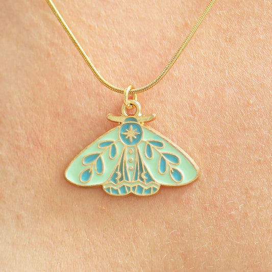 Moth Necklace – Gold Enamel Celestial Pendant