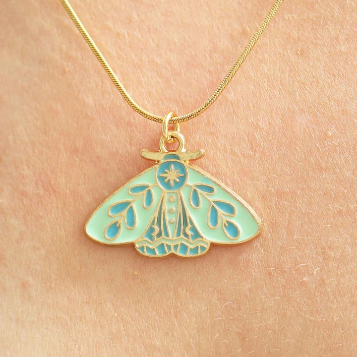 Moth Necklace – Gold Enamel Celestial Pendant