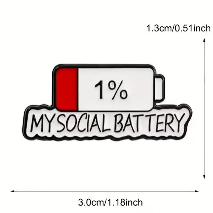 A battery-shaped enamel pin with a red section, a 1% charge icon, and the text &