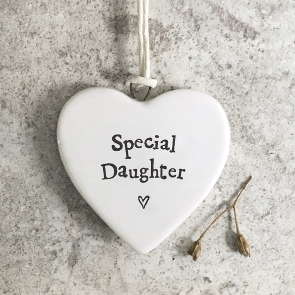 Heart-shaped hanging ornament with &