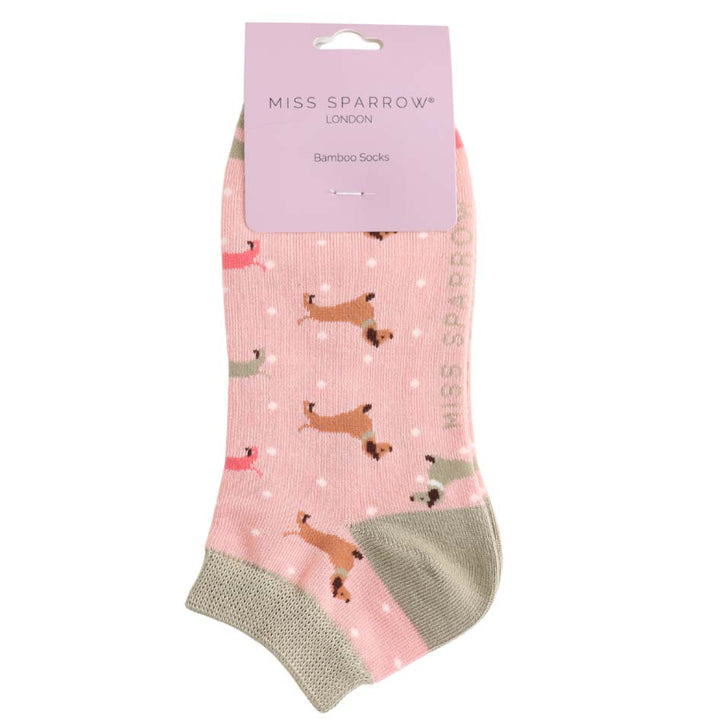 Sausage Dog &amp;Spots Trainer Socks Dusky Pink Bamboo Socks | SHB Studio