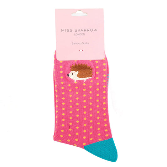 Miss Sparrow Embroidered Hedgehog Bamboo Socks – Hot Pink