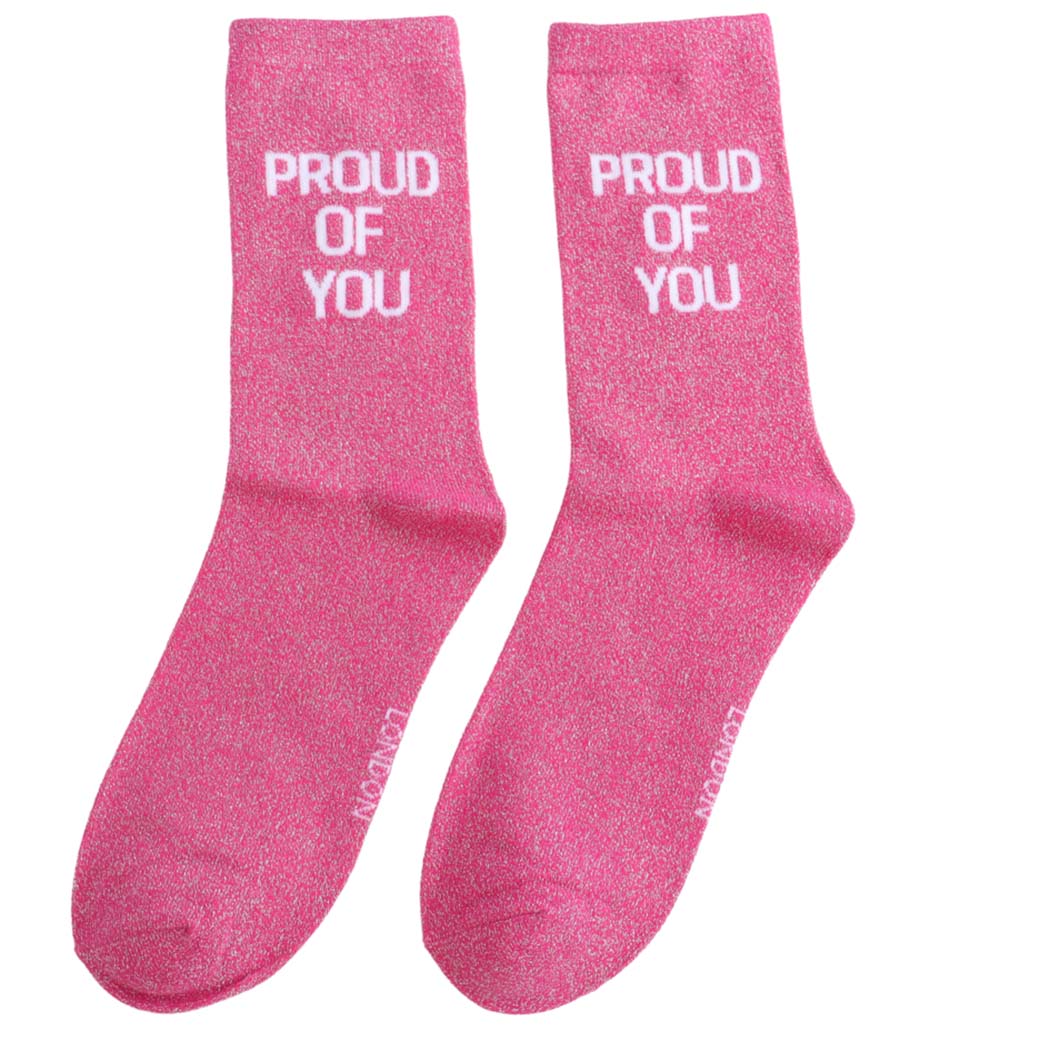 Proud Of You Glitter Statement Socks – Pink