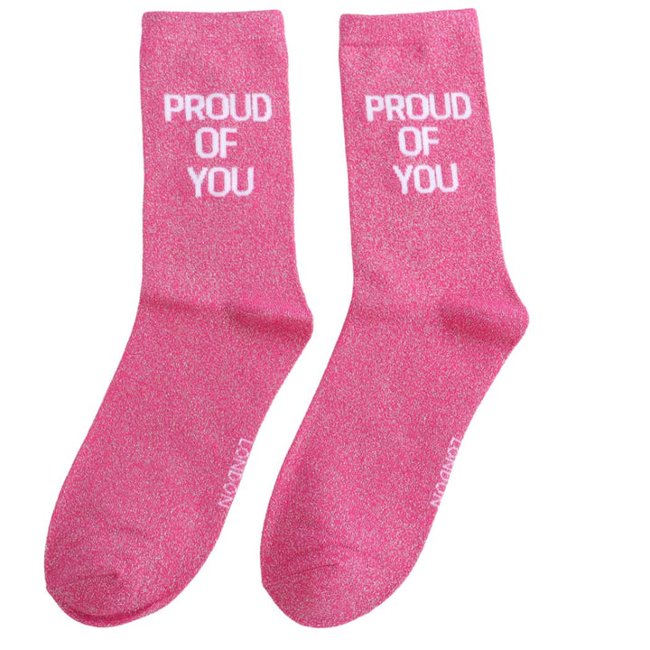 Proud Of You Glitter Statement Socks – Pink