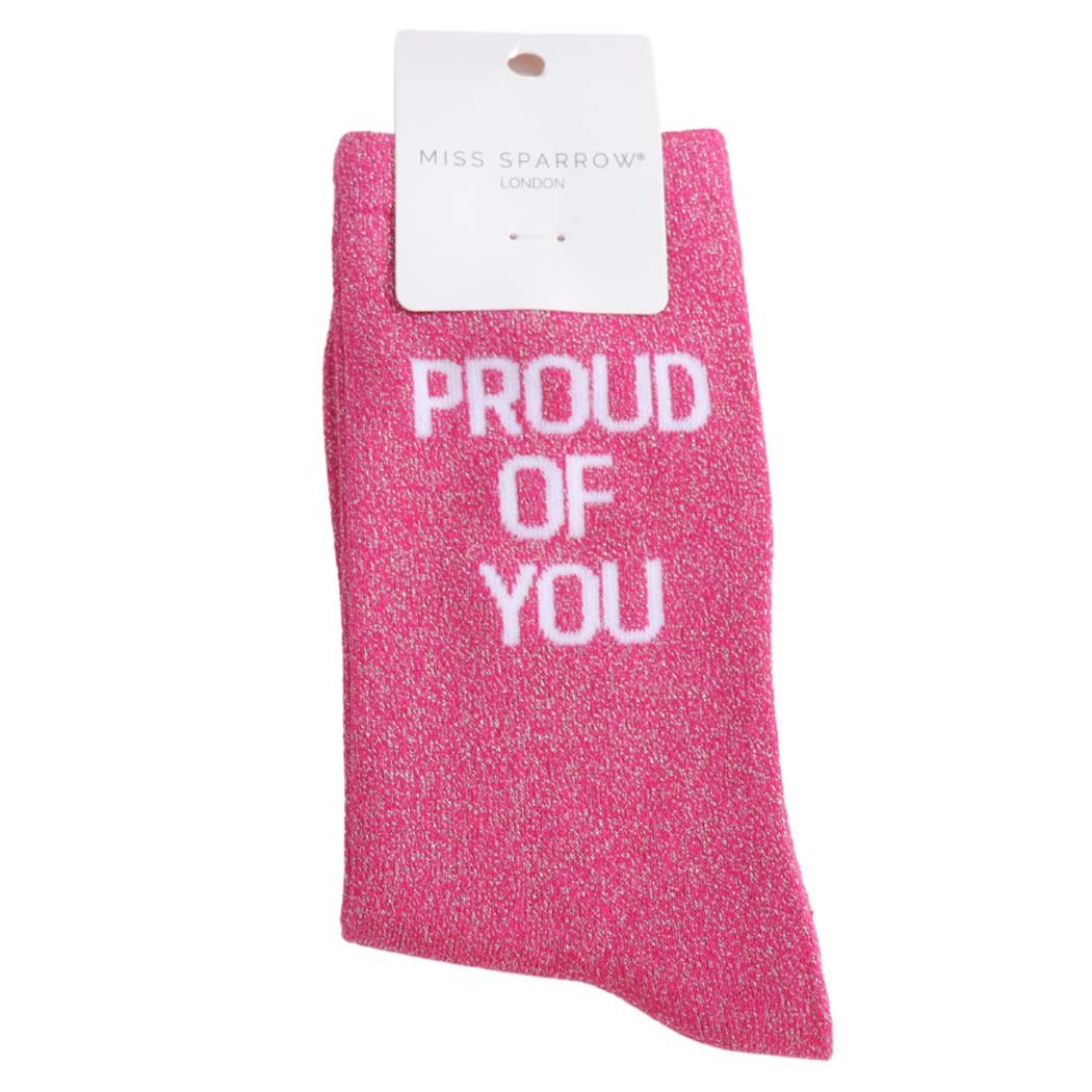 Proud Of You Glitter Statement Socks – Pink