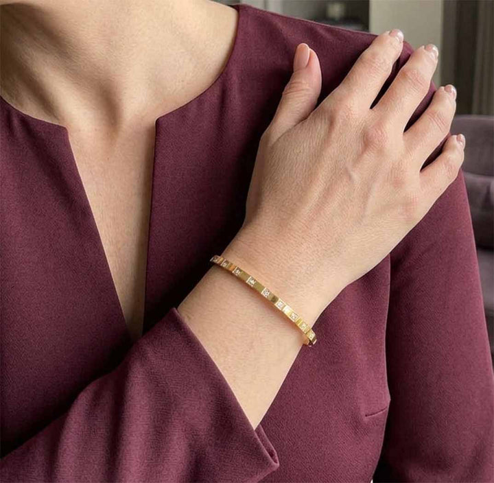 18K Gold Plated Zircon Bangle Bracelet – Gift for Her