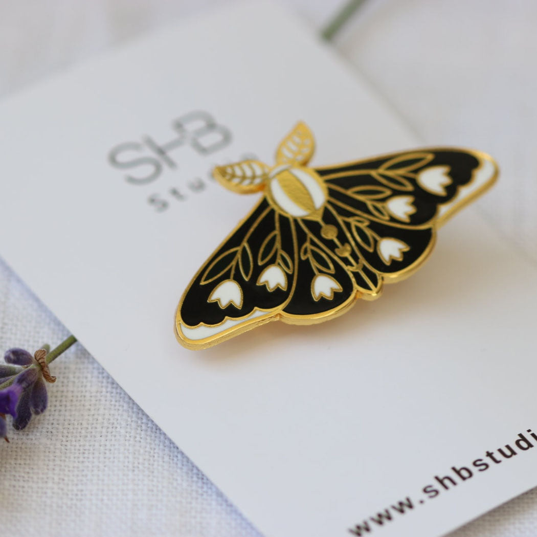 Black and Gold Moth Brooch