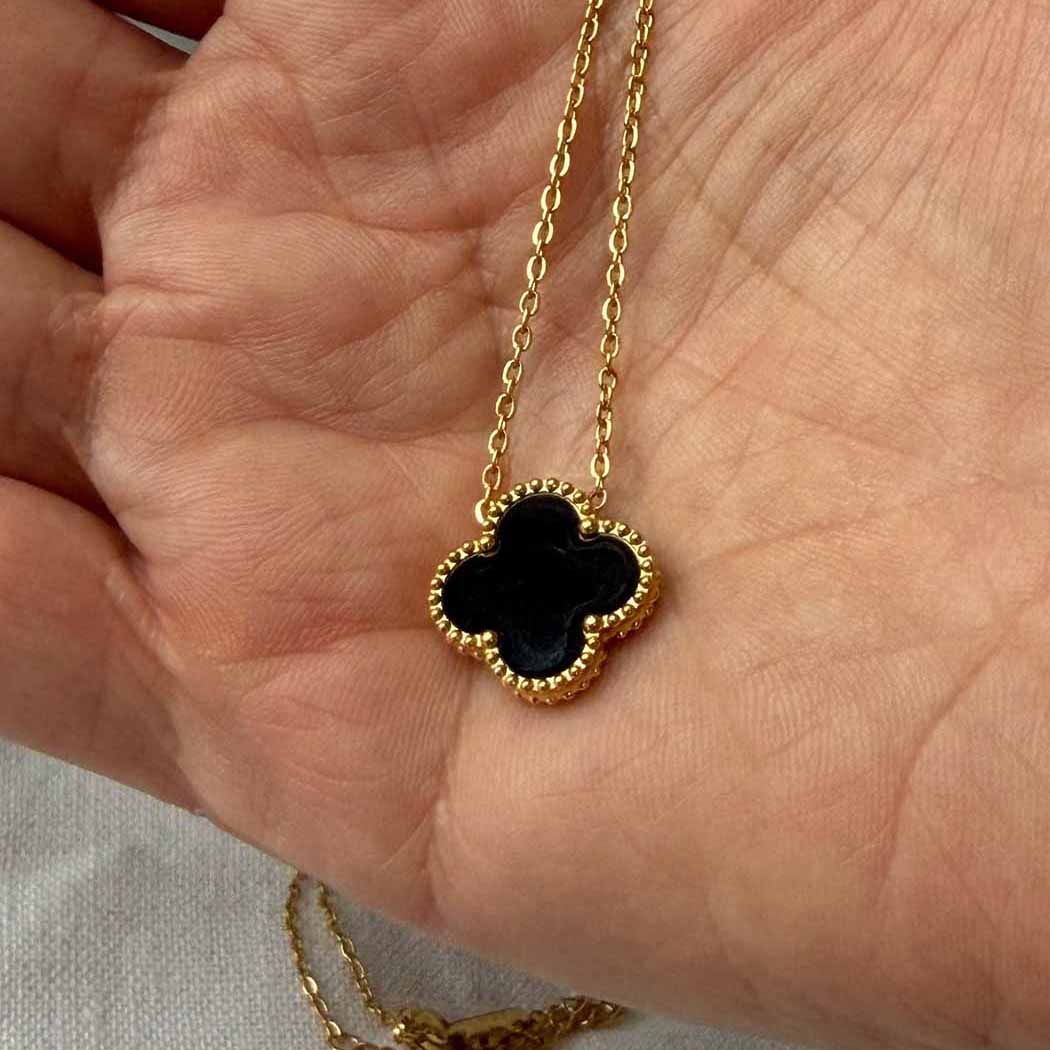 Black Clover Pendant Necklace  18k Gold| Gold Clover Charm | SHB Studio