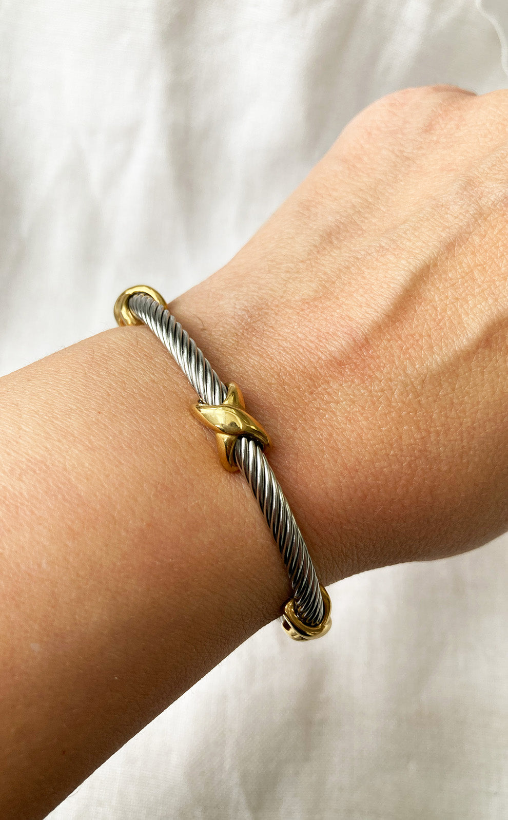 Stainless Steel Cable Cuff Bracelet with Gold Accents  2