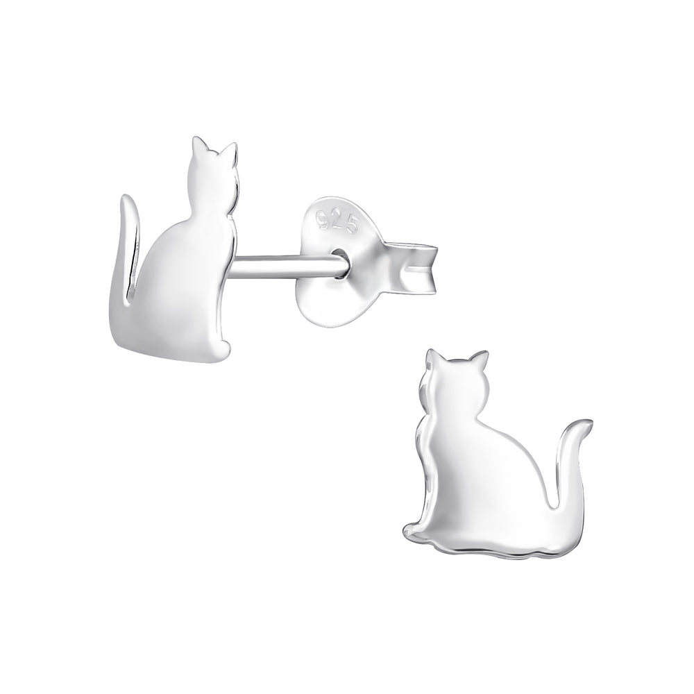 925 Sterling Silver Cat Stud Earrings
