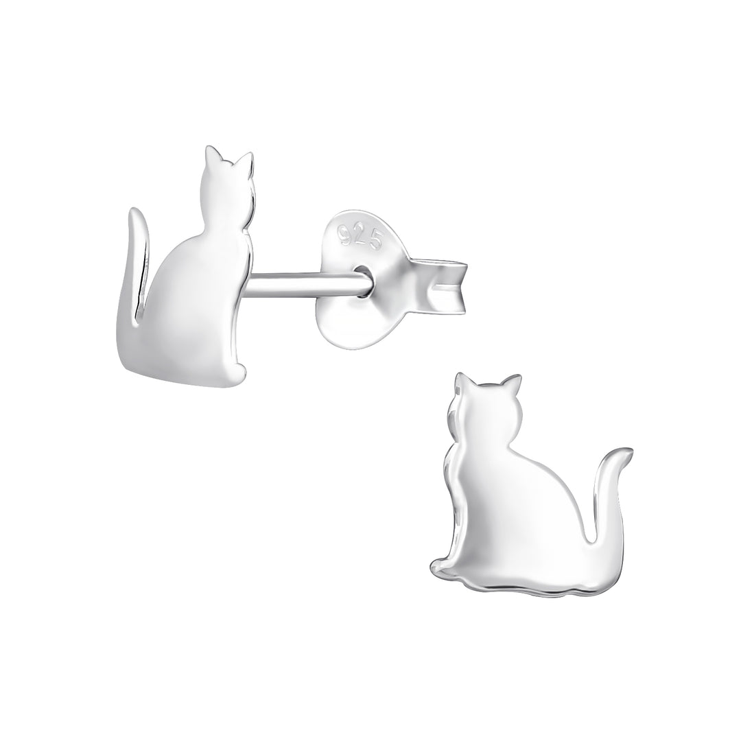 925 Sterling Silver Cat Stud Earrings