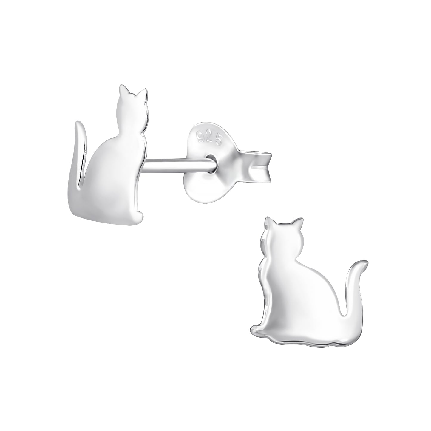 925 Sterling Silver Cat Stud Earrings