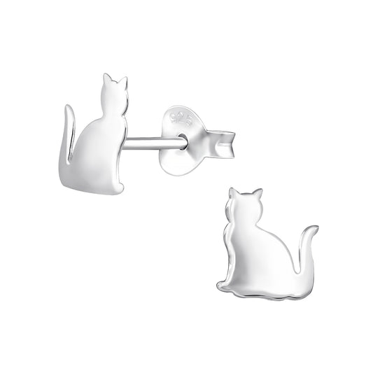 925 Sterling Silver Cat Stud Earrings