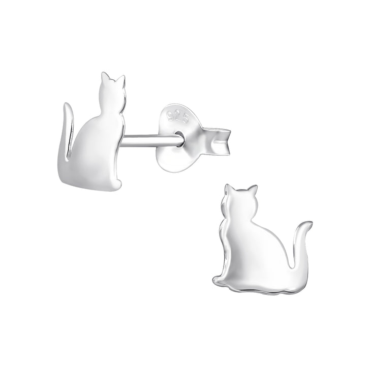 925 Sterling Silver Cat Stud Earrings