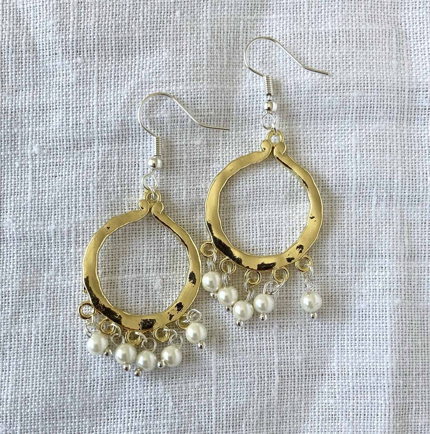 Large Open Round Gold Tone Pearl