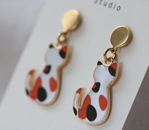 Calico Cat Dangle Earrings