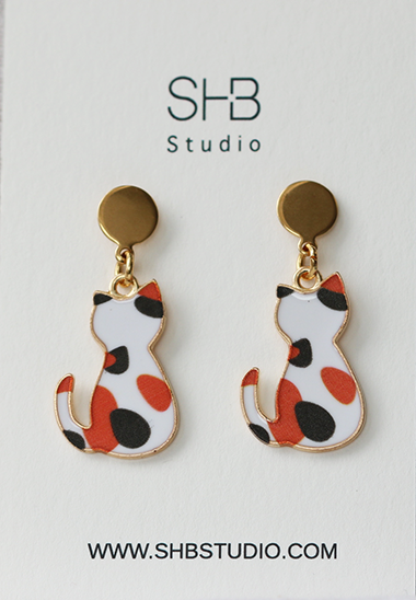 Calico Cat Dangle Earrings