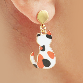 Calico Cat Dangle Earrings