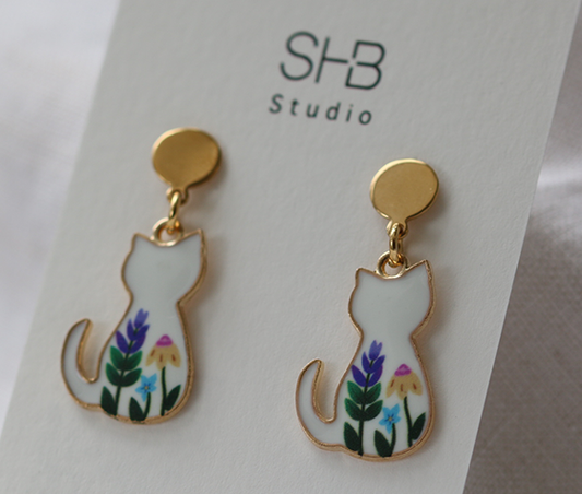 White Cat Dangle Earrings