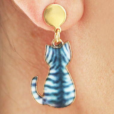 Gray Cat Dangle Earrings