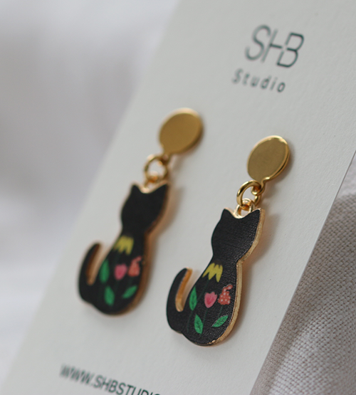 Black Cat Dangle Earrings