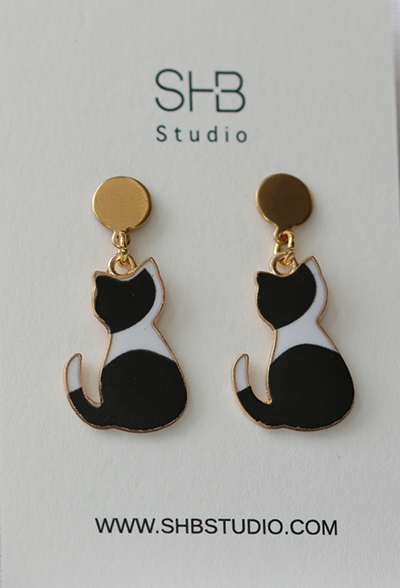 Tuxedo Cat Dangle Earrings