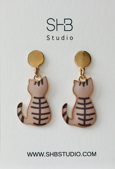 Cute Brown Cat Dangle Earrings