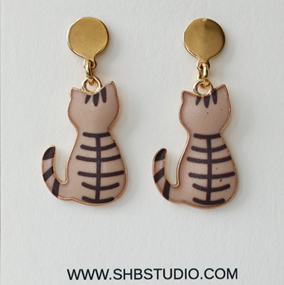 Cute Brown Cat Dangle Earrings