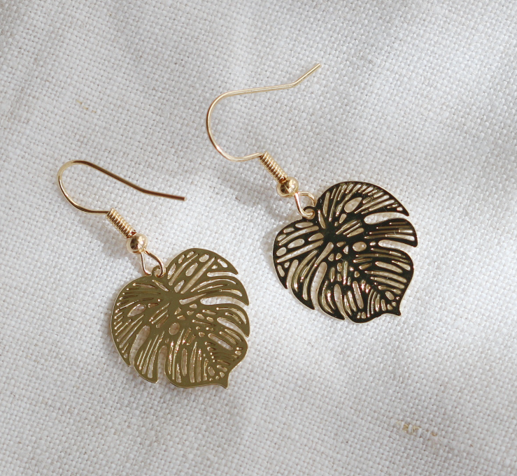 Monstera Leaf Drop Earrings - Rose Gold-Silver-Gold