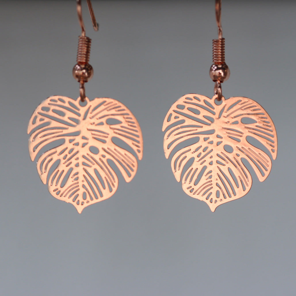 earrings rose gold leaf 2