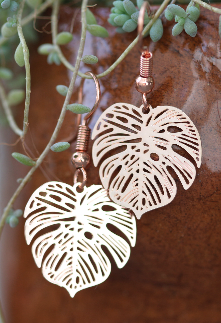 Monstera Leaf Drop Earrings - Rose Gold-Silver-Gold