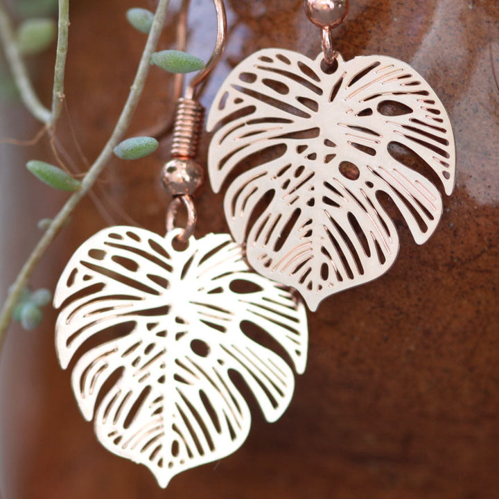 earrings rose gold leaf 1