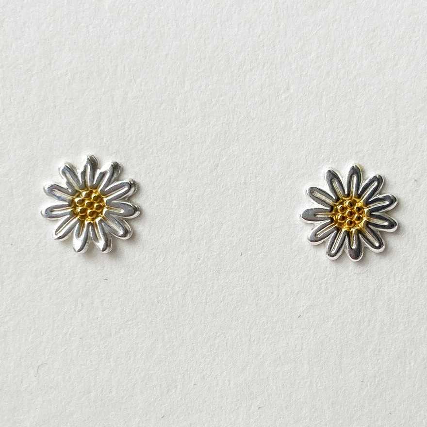 Sterling Silver Sun Flower Stud Earrings