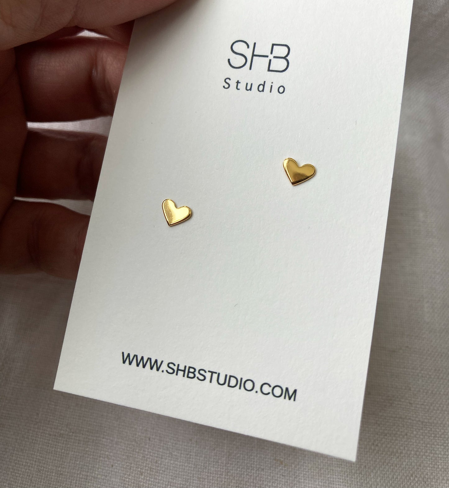 Gold Heart Studs- 925 Sterling Silver -ESS12