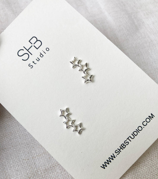 Triple Star Shine Studs- 925 Sterling Silver - ESS16