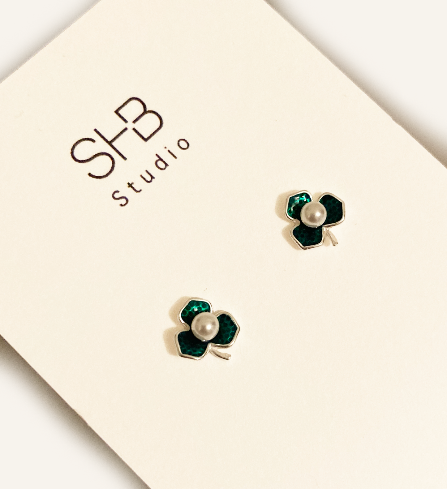 Clover Studs- 925 Sterling Silver Pearl Ear Studs