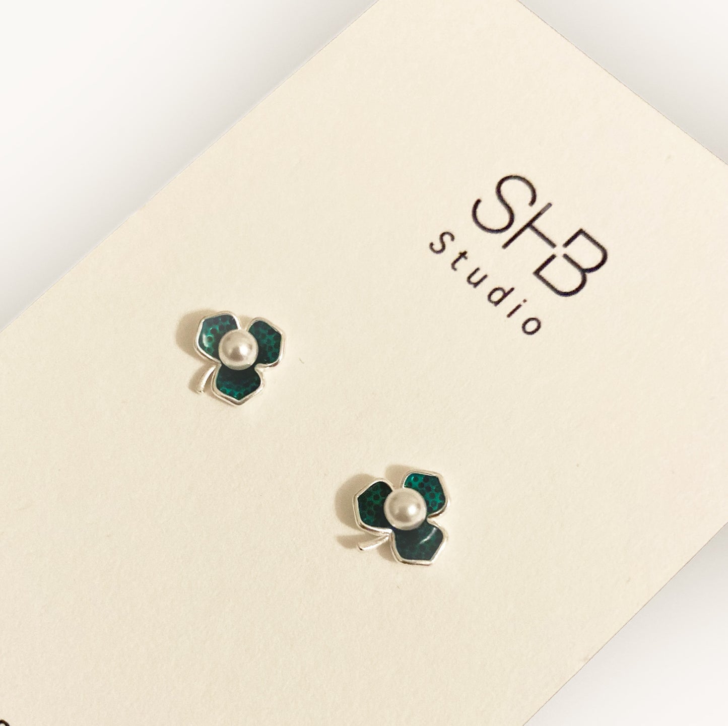 Clover Studs- 925 Sterling Silver Pearl Ear Studs