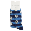 Mr Sparrow Men’s Striped Bamboo Socks – Footballs & Stripes Navy