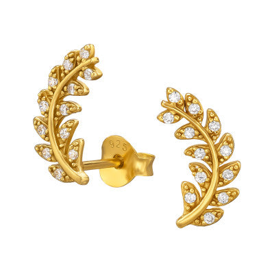 Leaf Gold Earrings – 925 Sterling Silver with Zirconia