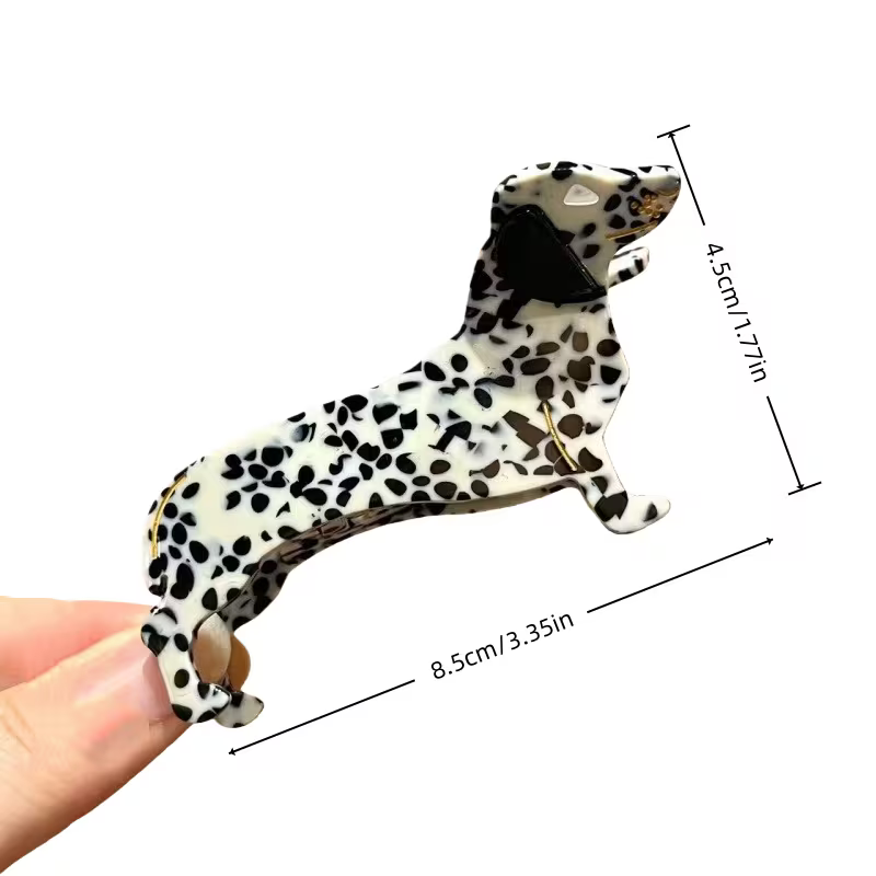 Cute Dog Hair Claw Clip – Black Spotted Dachshund Design | SHB Studio