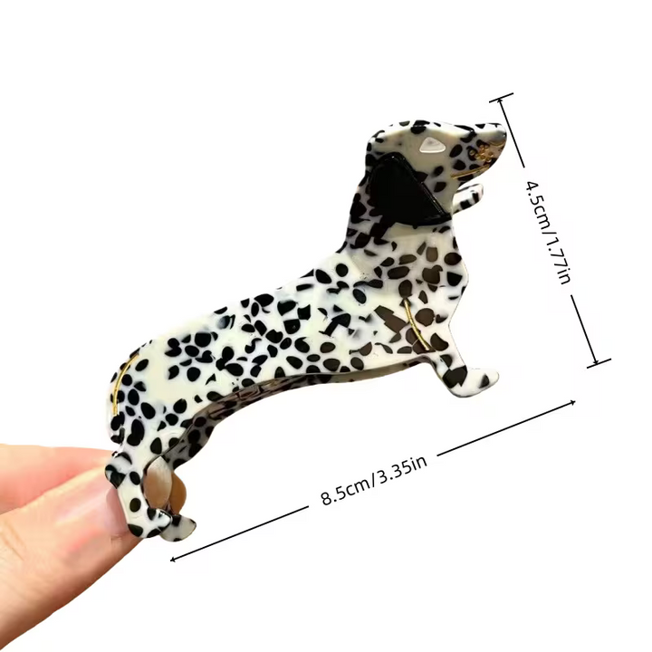 Cute Dog Hair Claw Clip – Black Spotted Dachshund Design | SHB Studio