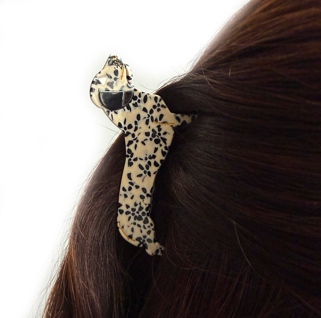 Cute Dog Hair Claw Clip – Black Spotted Dachshund Design | SHB Studio