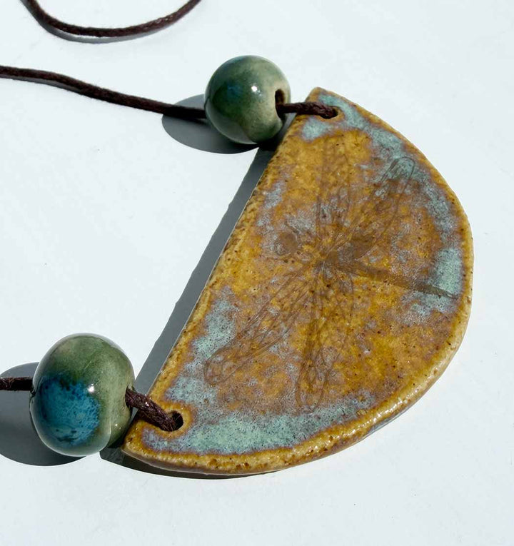 Handmade Ceramic Gold Lustre Dragonfly Necklace —  | Leather Cord | SHB Studio