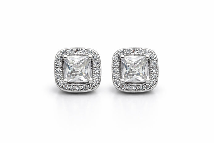 18K Gold - Silver Plated Square CZ Stud Earrings – 3A Cubic Zirconia Brass Earrings