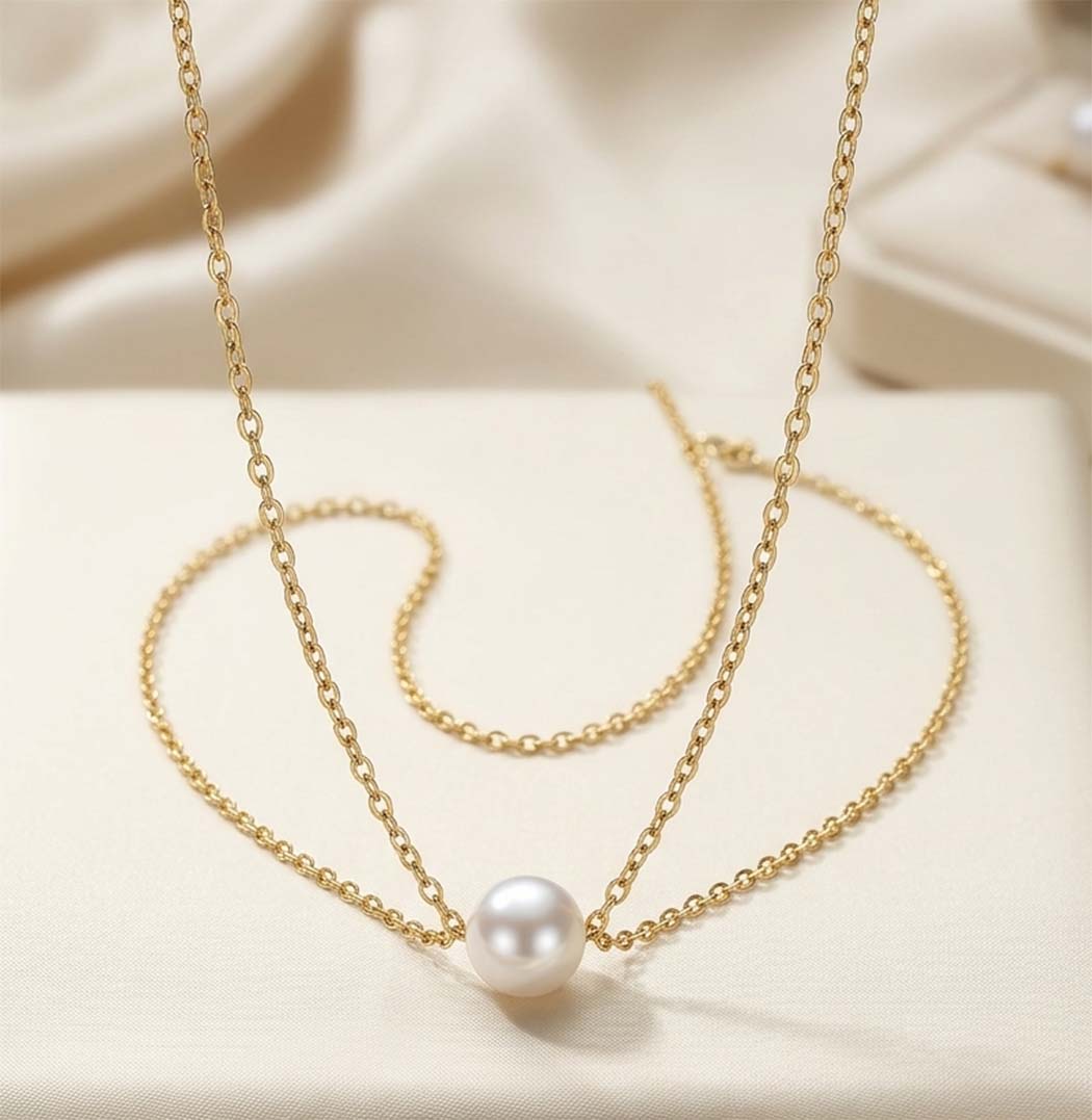 Minimal Pearl -Silver-Gold Necklace, Stainless Steel - Anti Tarnish