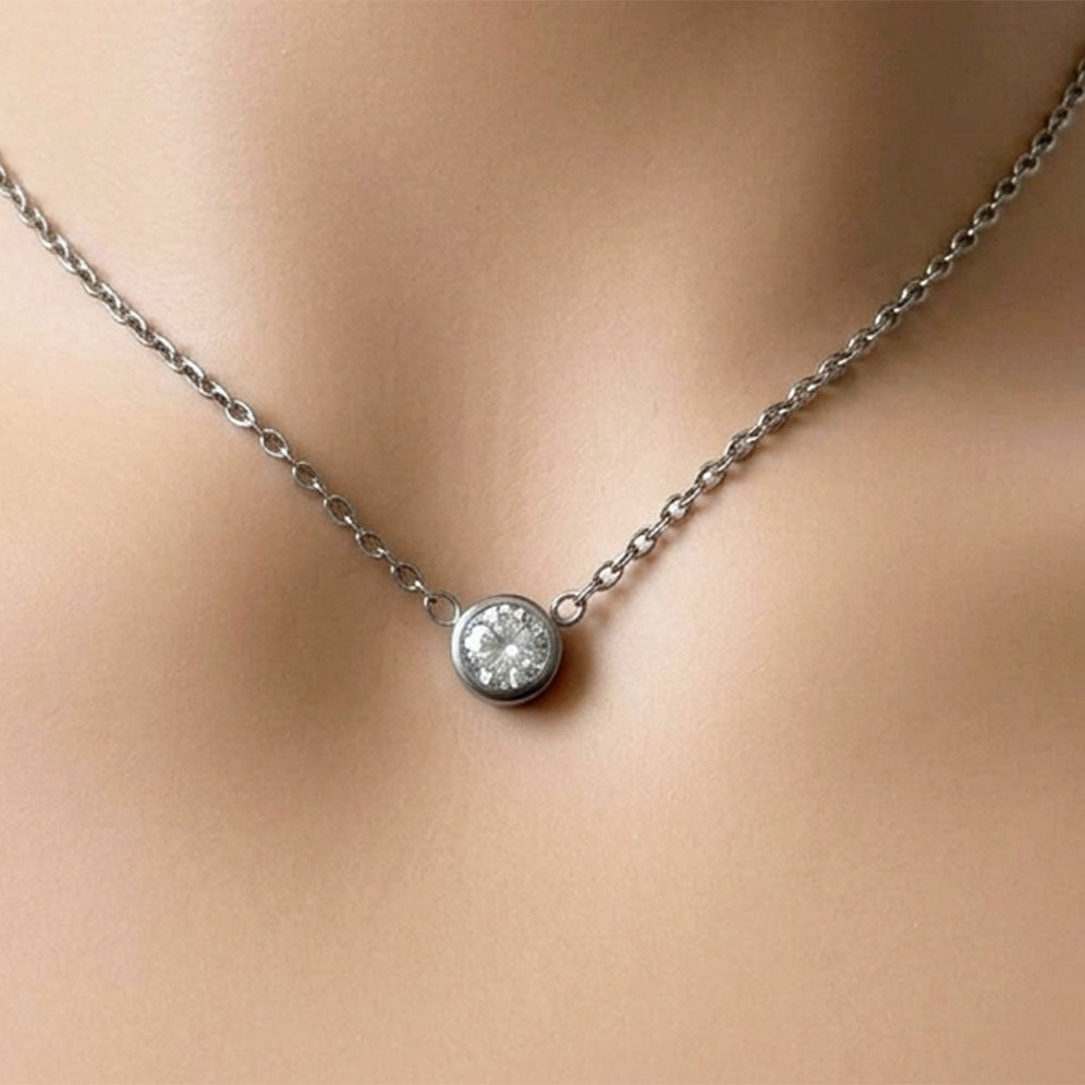 necklace minimal silver colour stainless steel waterproof small zircon on neck
