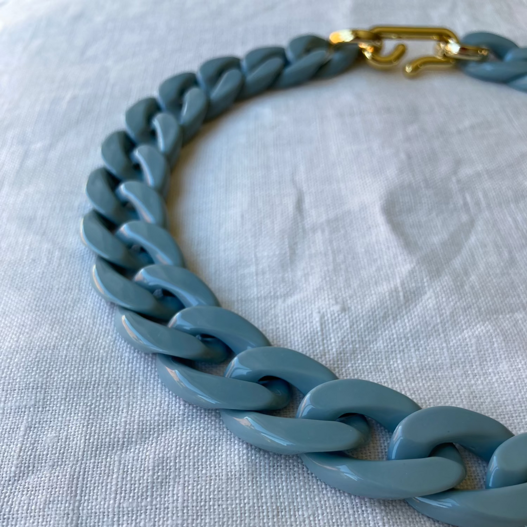 Matte Blue Acrylic Chain Necklace 