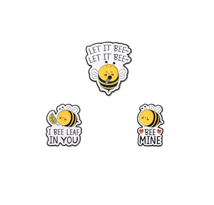Cute Bee Pin Badge | "Bee Mine", "Let It Bee" &amp; "I Bee Leaf In You" Enamel Pins
